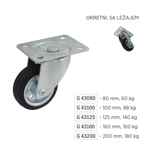 avito - transportni tocak - okretni, sa lezajem - G43080, G43100, G43125, G43160, G43200